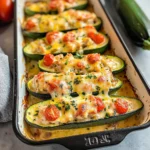 Stuffed Zucchini Boats (With Creamy Chicken)