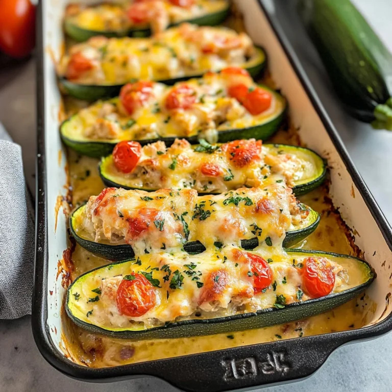 Stuffed Zucchini Boats (With Creamy Chicken)