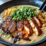 Fiery Chicken Ramen with Creamy Garlic Sauce
