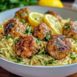 Greek Chicken Meatballs with Lemon Orzo